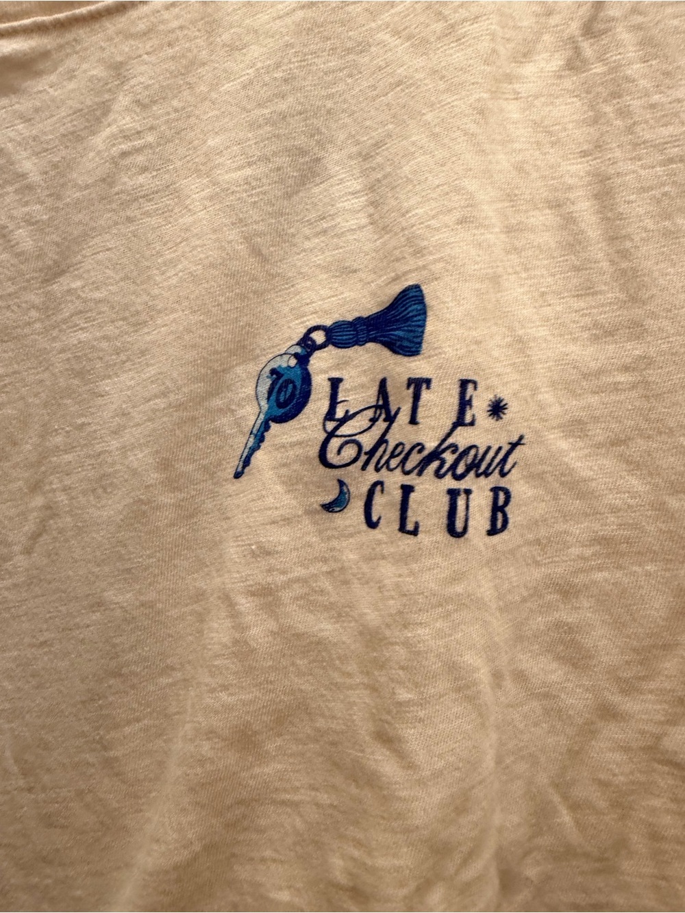 Maeve Cream Short-Sleeve Tee with Blue 'Late Checkout Club' Graphic